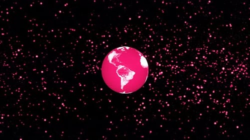 Pink 3D Rotating Earth Globe with Glowing Particles in Space