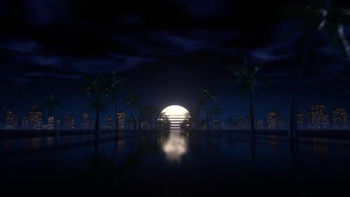 Retrowave Night Road With Palm Trees