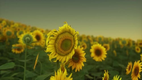 Sunset Landscape at Sunflower Field