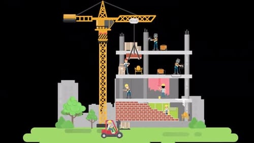 Construction Site With Workers Alpha Channel