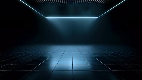 Futuristic Neon Grid Room Logo Reveal Animation