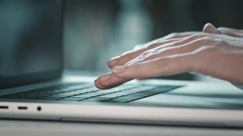 Laptop Keyboard Hands Typing Close Up Remote Job