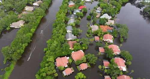 Flooding in Florida Caused By Tropical Storm From Hurricane Rainfall Suburb Houses in Residential