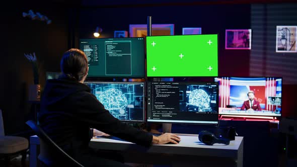 Hacker Using Green Screen Monitor and AI to Write Spyware, Technology ...