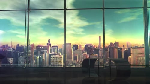 Large Empty Office Space With A City Outside The Window 4K