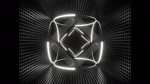 White Neon Circle Lights In Square Frames Background Vj Loop In 4K