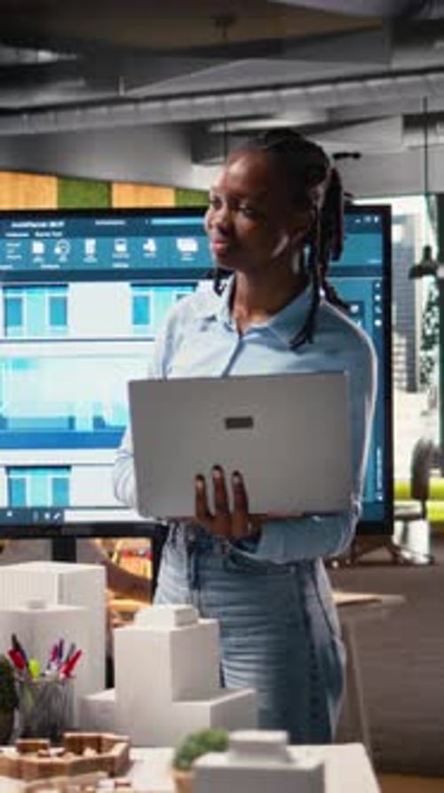 Vertical Video African American Developer Using Modern Design Software to Create a Vision