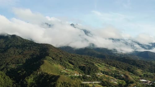 Mount Kinabalu aerial view from Kundasang town, Sabah Borneo