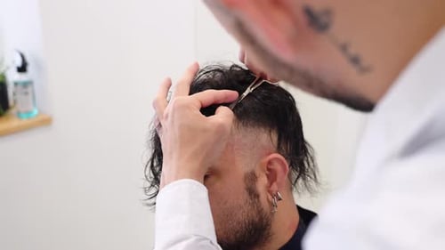 Haircut at a Salon with Scissors