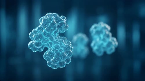 Protein molecules with translucent and glowing with blue hue