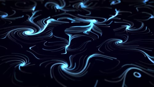 Dark background with illuminated plant shaped patterns and moving light impulses with neon glow