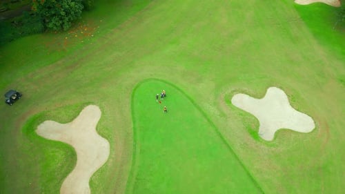 Golf Course Top View with Players Aerial View of Golfers on Green Golf Field