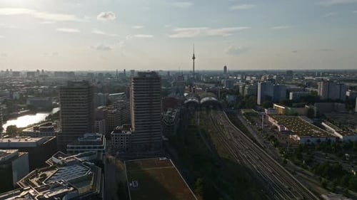Aerial view of buildings on the bank of spree river , Berlin, Germany
