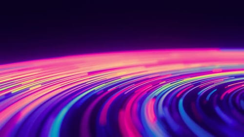Dynamische, lebendige Lichtspuren ziehen sich über dunklen Hintergrund und erinnern an Geschwindigkeit, Zukunft und Innovation.