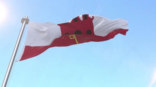 Realistic Waving Gibraltar Flag Animation Against Blue Sky