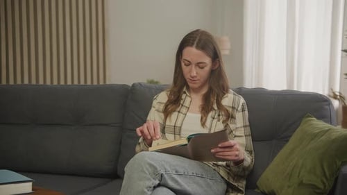 Woman Study and Reading Book in Apartment