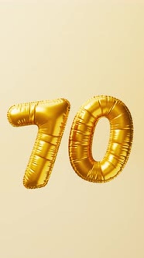 Golden Balloons Number 70 Rise and Float Animation Anniversary Concept 3d Render
