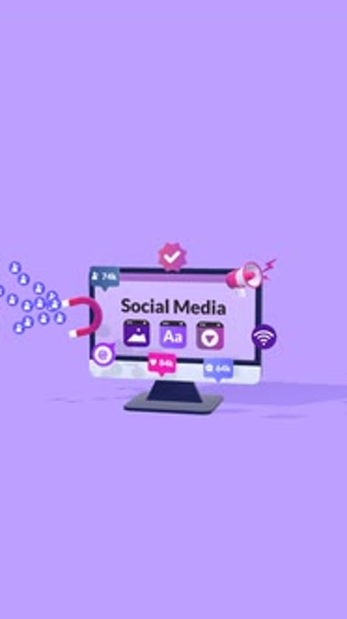 Animated Social Media Marketing Elements on Computer Display