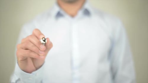 Support Center Man Writing on Transparent Screen
