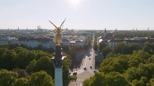 Rapid Flight Around the Friedensengel Onto the Isar River