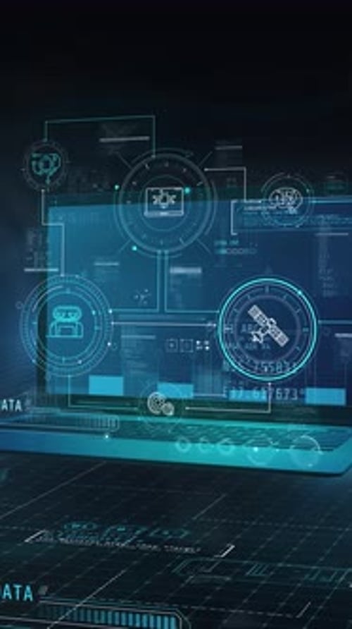 Futuristic HUD Interface Animation on Laptop Display