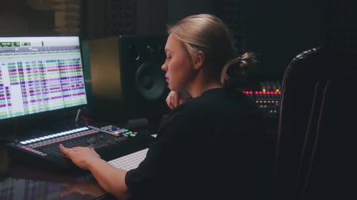 Woman Uses Mixing Board to Create New Song