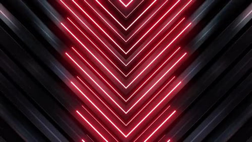 Striking red neon geometric pattern pulses on dark abstract background