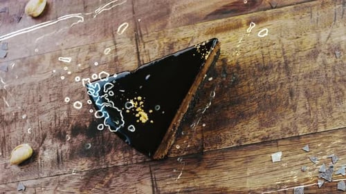 Glossy Chocolate Cake Slice with Pistachios on Wood