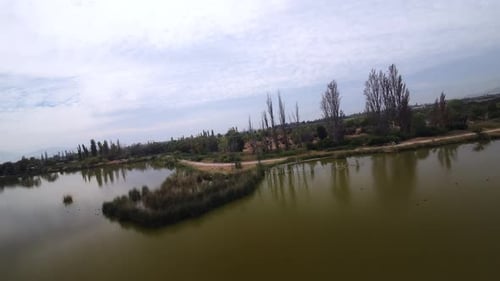 take fpv, flight in the lagoon fundo las lilas pudahuel santiago de chile