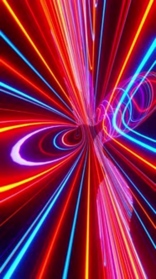 Vertical Tunnel with colored wave traffic, neon lines, high speed. Vj loop background. VFX visual