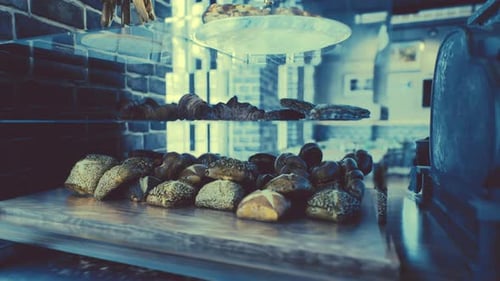 Fresh Bread on Shelves in Bakery