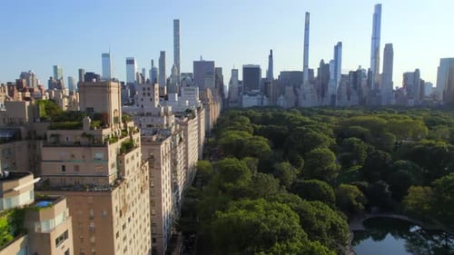 September 2021 - 4K aerial of Manhattan from Central Park, NYC, USA