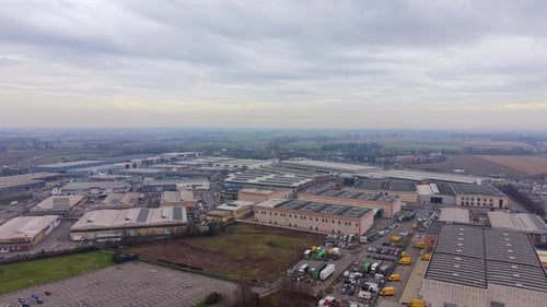 Aerial view of industrial area warehouses and factories