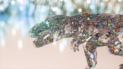 Shimmering Geometric Crystal T-Rex Dinosaur Walking Animation