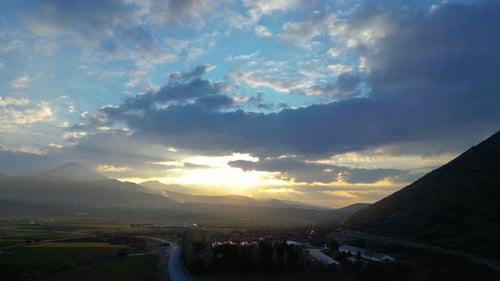 Sunrise Over Vast Rural Landscape Aerial View