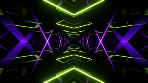 Light Green And Purple Abstract Geometric Neon Corridor Background Vj Loop I 4K