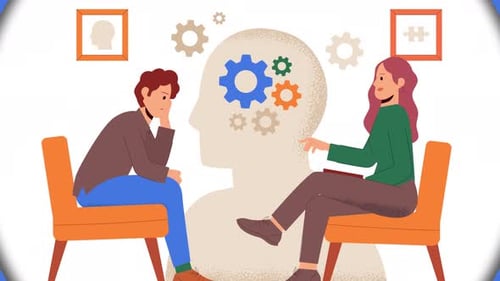 Animated Illustration of Mental Health Therapy with Gears