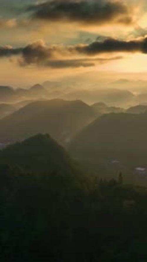 Vertical View Of Mountains Hills Sunrise