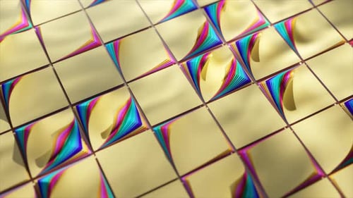 Abstract Golden Tiles with Rainbow Layers Peeling Animation