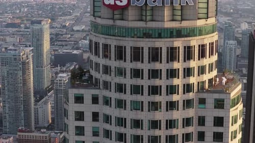 US Bank Tower Aerial Showing Downtown Los Angeles Financial District Urban Landscape Iconic