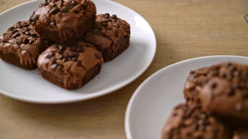 Close Up Footage of Delicious Brownies on Plates