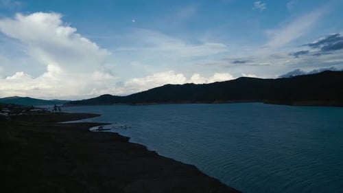 Aerial Lake Calima at Sunset. Pull Back Shot. Valle del Cauca. Colombia