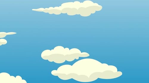 Animated Flat Design Clouds Moving Across Blue Sky