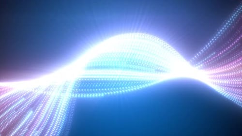 Abstract bright blue purple glowing flying waves from twisted lines energy magical background