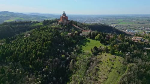 Aerial view of San Luca Sanctuary Bologna Italy