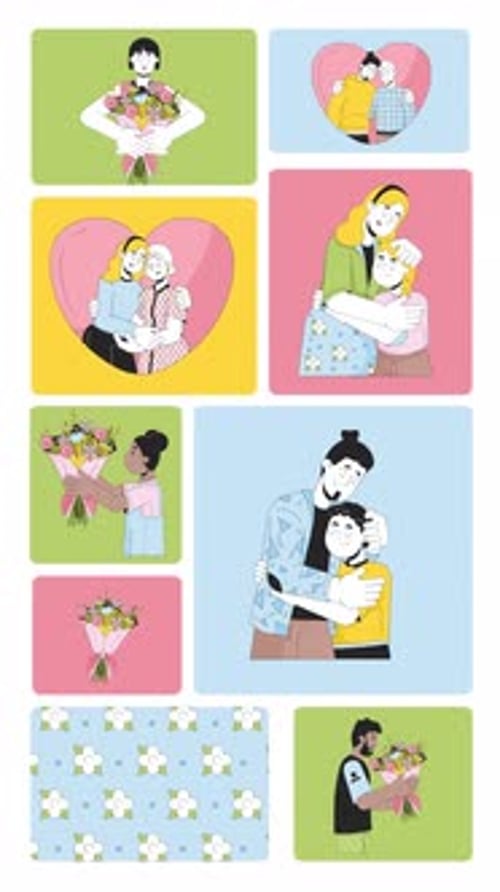 Flat Design Illustrations of People and Relationships with Flowers