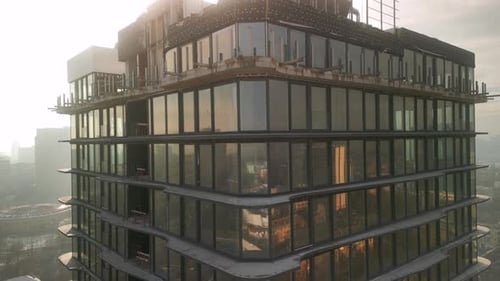 Aerial View of a New Glass Highrise Apartment Building During Construction