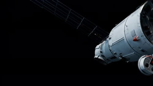 Weltraumsatellit im Weltraum. Video hat Alphakanal