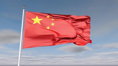 Realistic Waving China Flag with Blue Sky Background Animation