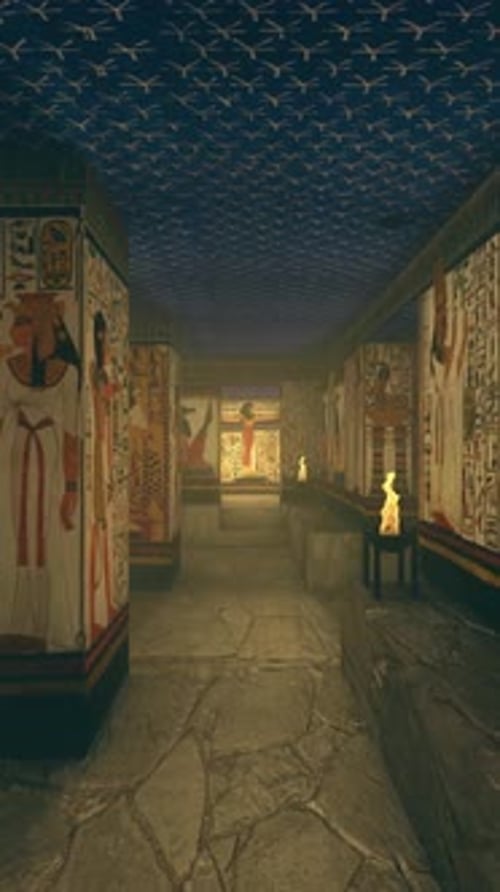 3d Rendering Animation Of A Tomb with old wallpaintings in ancient Egypt.